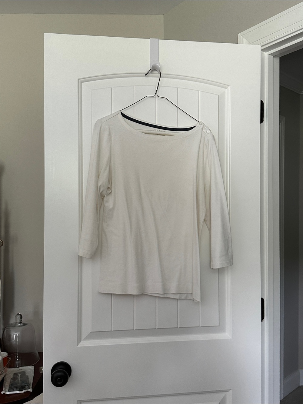 Talbots Cream Boatneck Top with Shoulder Buttons